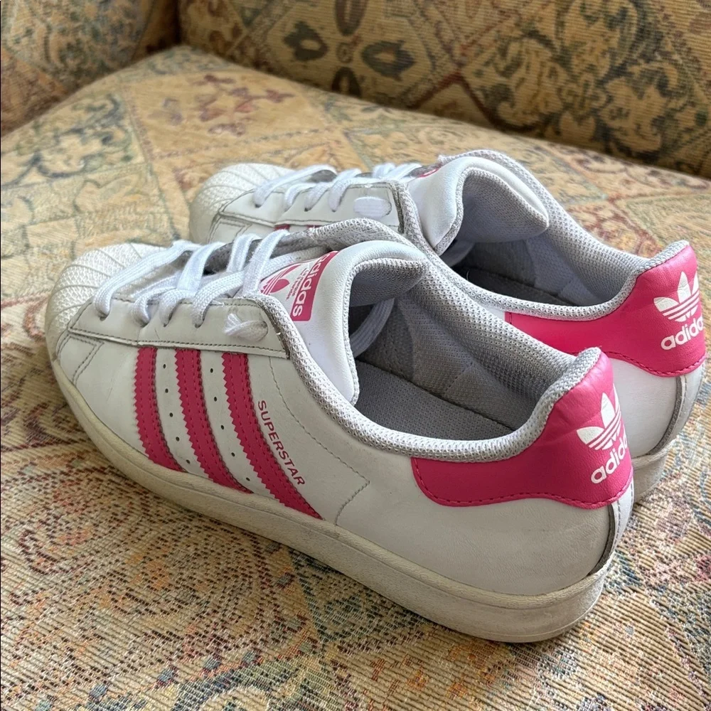 Adidas Superstar White Barbie Pink Stripes Sneakers Leather Shell Toe Women’s 6 - Picture 4 of 12
